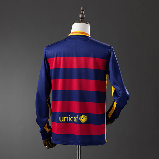 Camiseta retro FC Barcelona 2015/16 primera equipación manga larga detalle escudo – Cortita y al Pie
