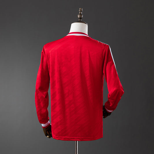 Camiseta retro Manchester United 1986/87 primera equipación manga larga detalle escudo – Cortita y al Pie