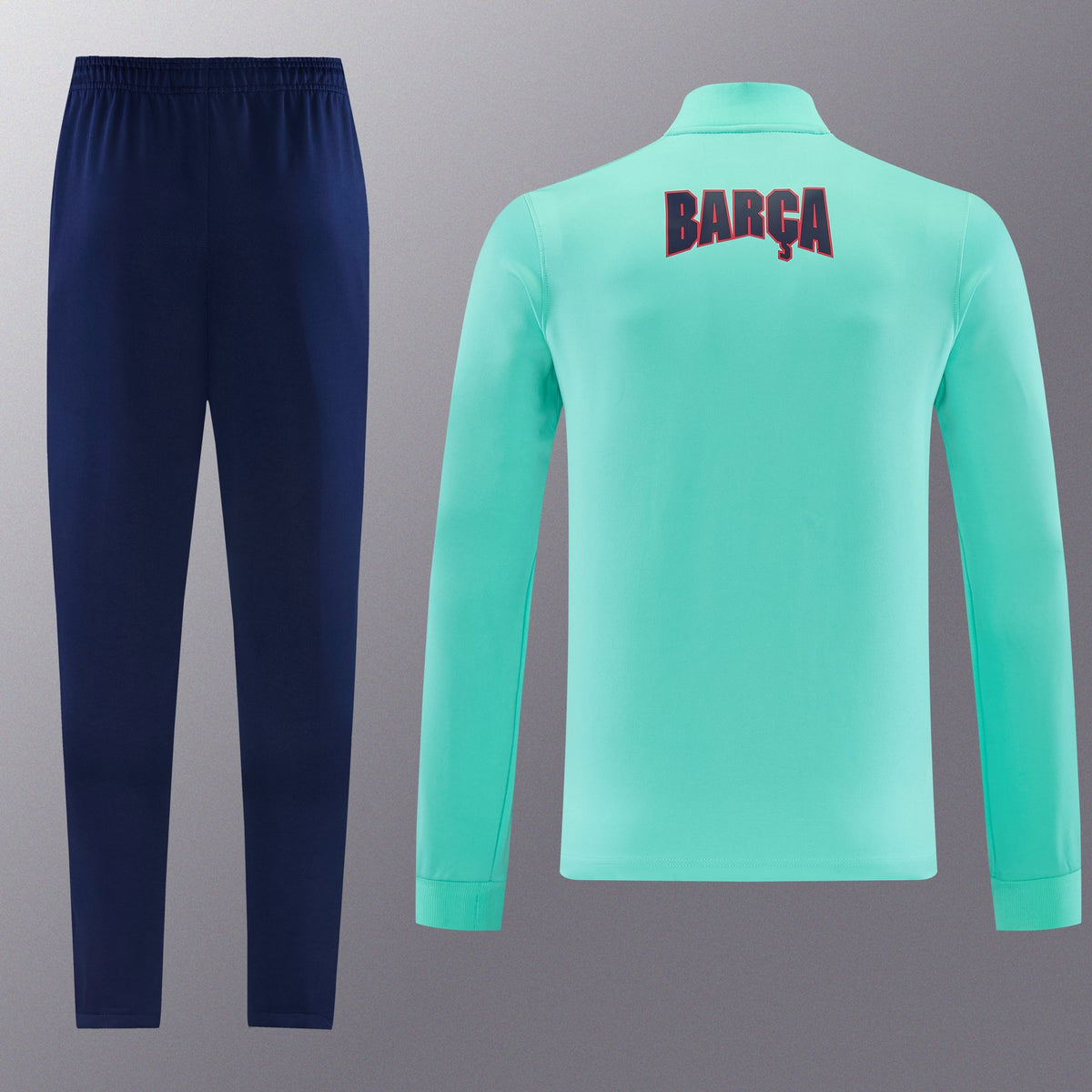 Chándal Barcelona 2026/27 Verde Menta chaqueta y pantalón - vista trasera con grafía Barça