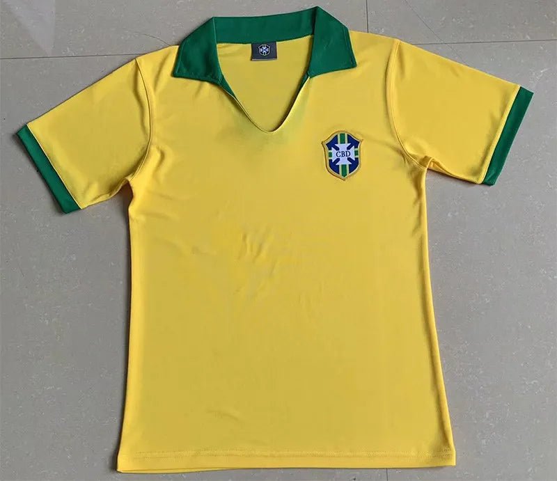 Camiseta retro Brasil 1957 primera equipación amarilla histórica canarinha clásica – Cortita y al Pie