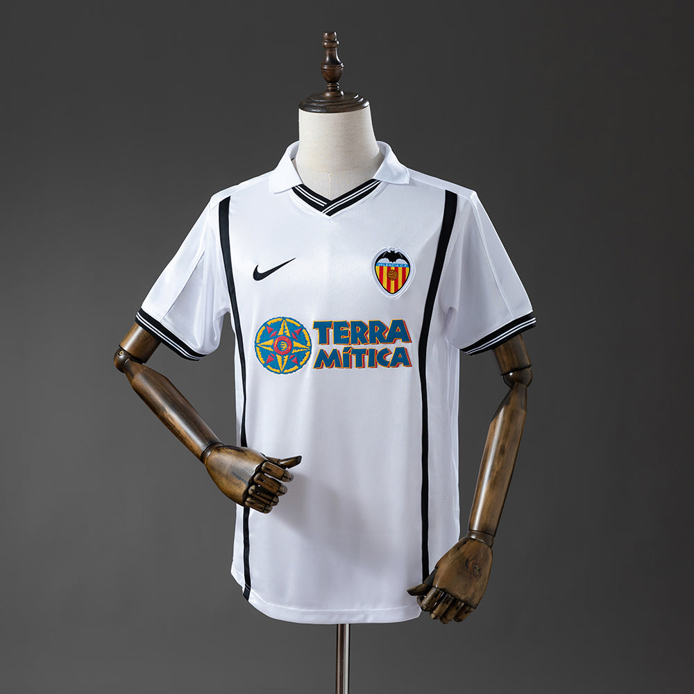 Camiseta retro Valencia CF 2000/01 primera equipación blanca Claudio López UCL Final – Cortita y al Pie