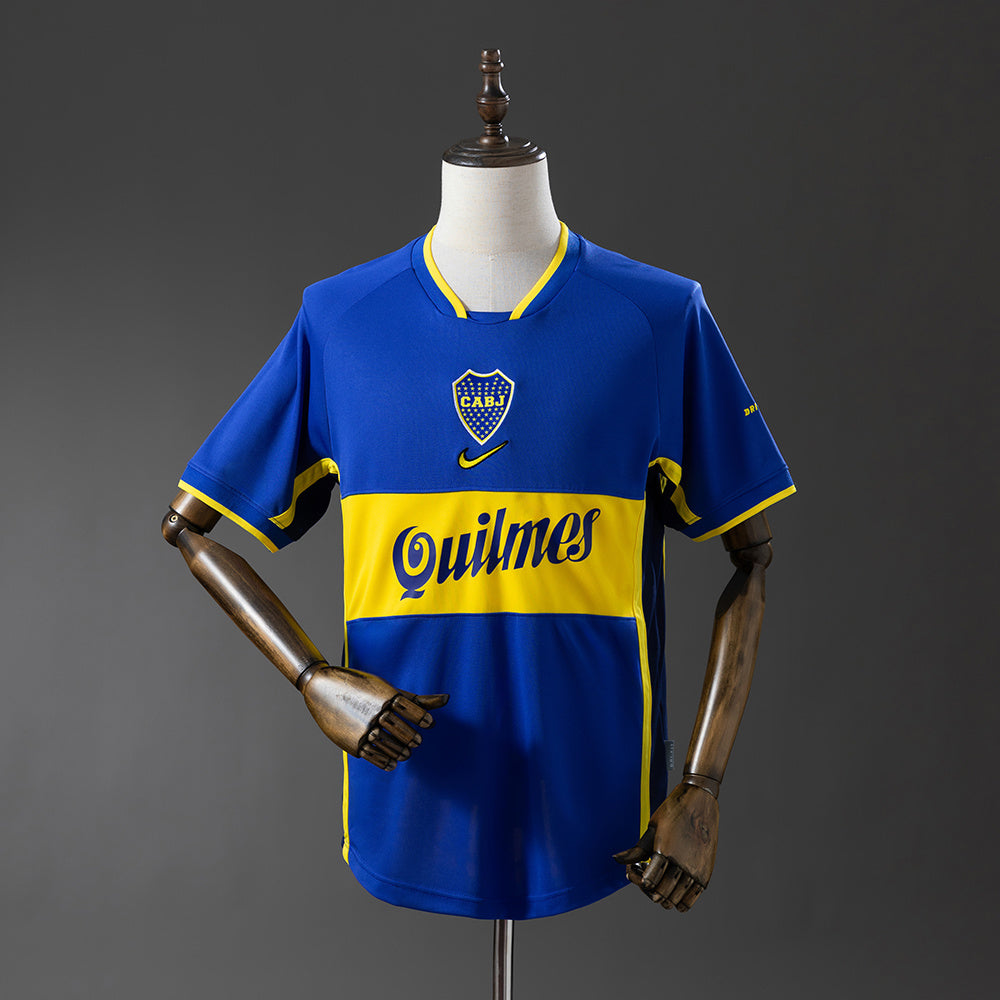 Camiseta retro Boca Juniors 2001/02 primera equipación azul amarilla Riquelme Palermo – Cortita y al Pie