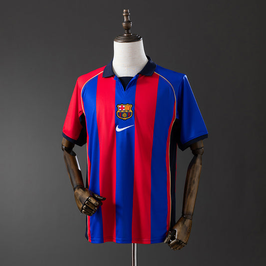 Camiseta retro FC Barcelona 2001/02 primera equipación blaugrana Rivaldo Saviola – Cortita y al Pie