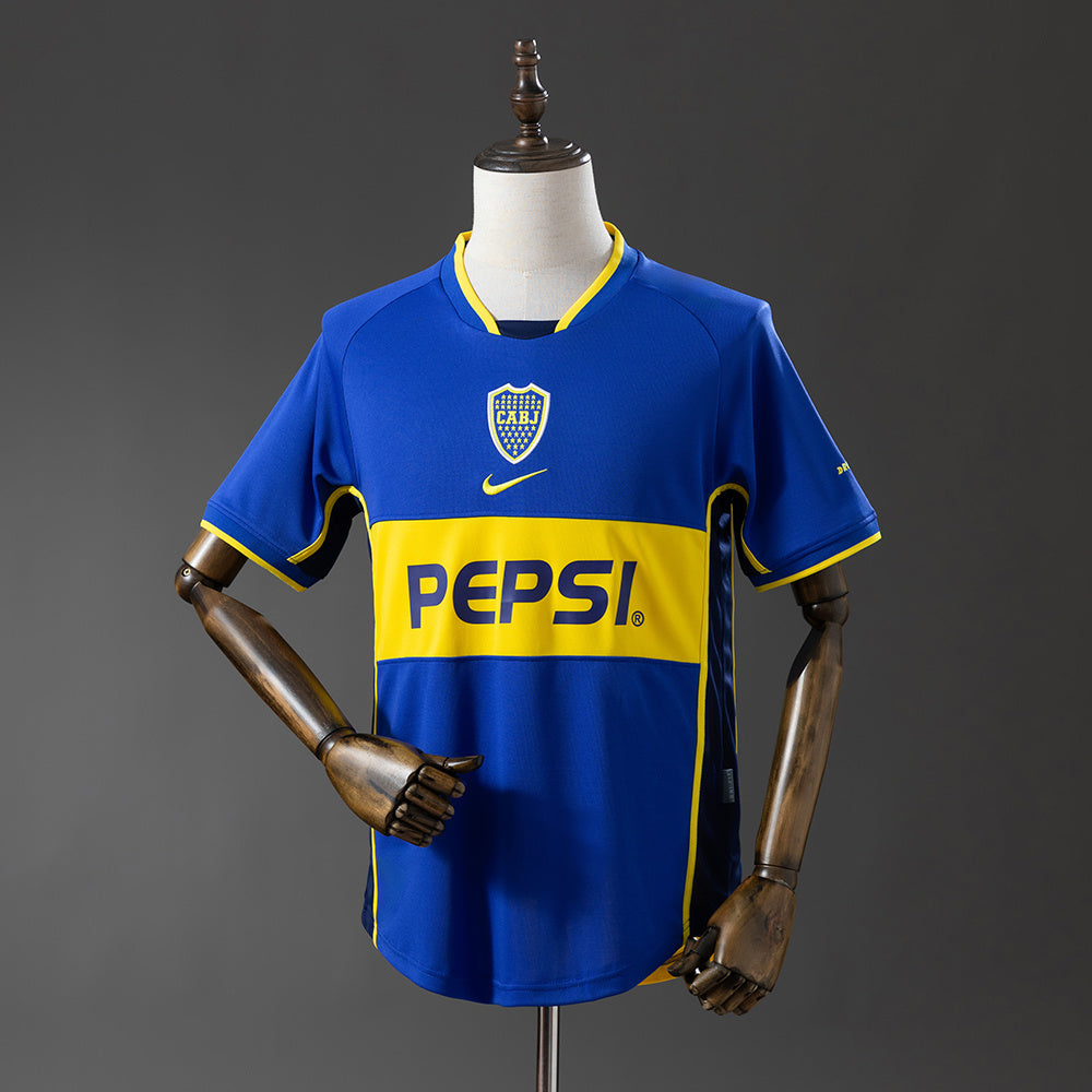 Camiseta retro Boca Juniors 2002/03 primera equipación azul amarilla Riquelme Tevez – Cortita y al Pie