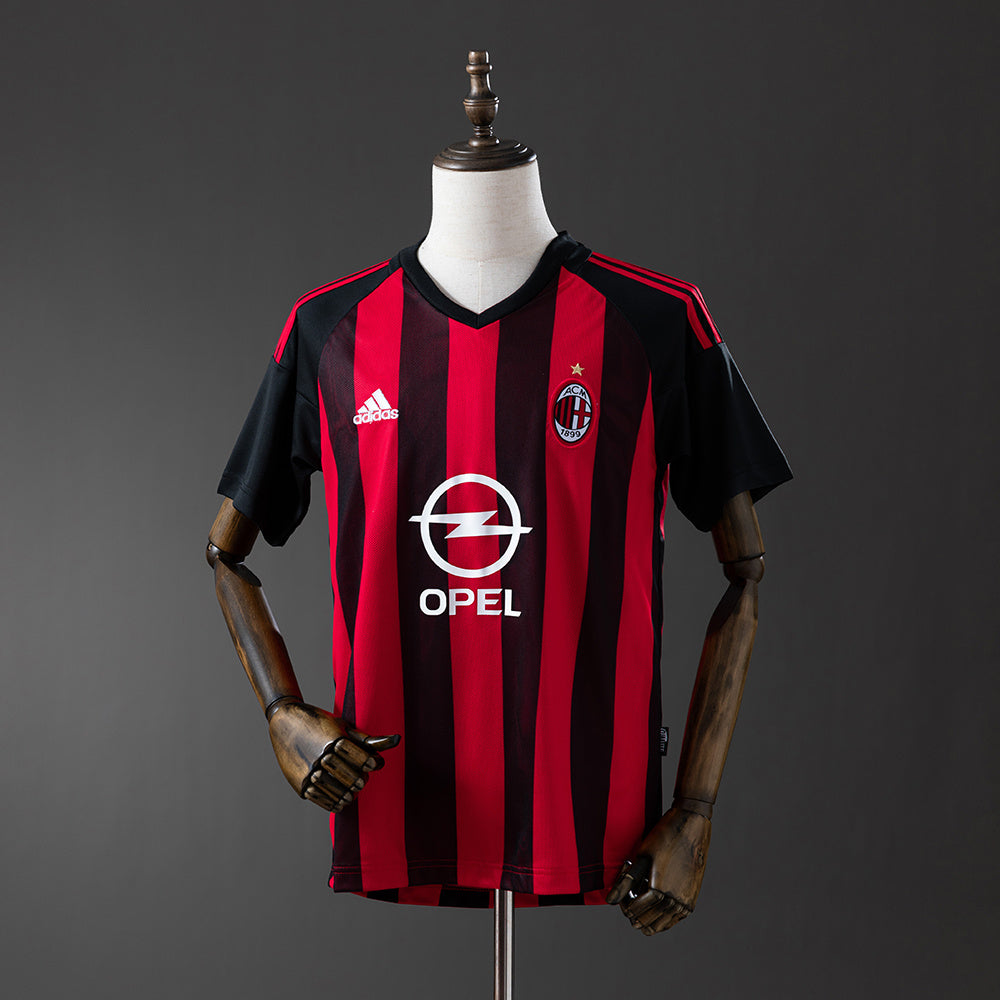 Camiseta retro AC Milan 2002/03 primera equipación roja negra Shevchenko Pirlo Champions – Cortita y al Pie