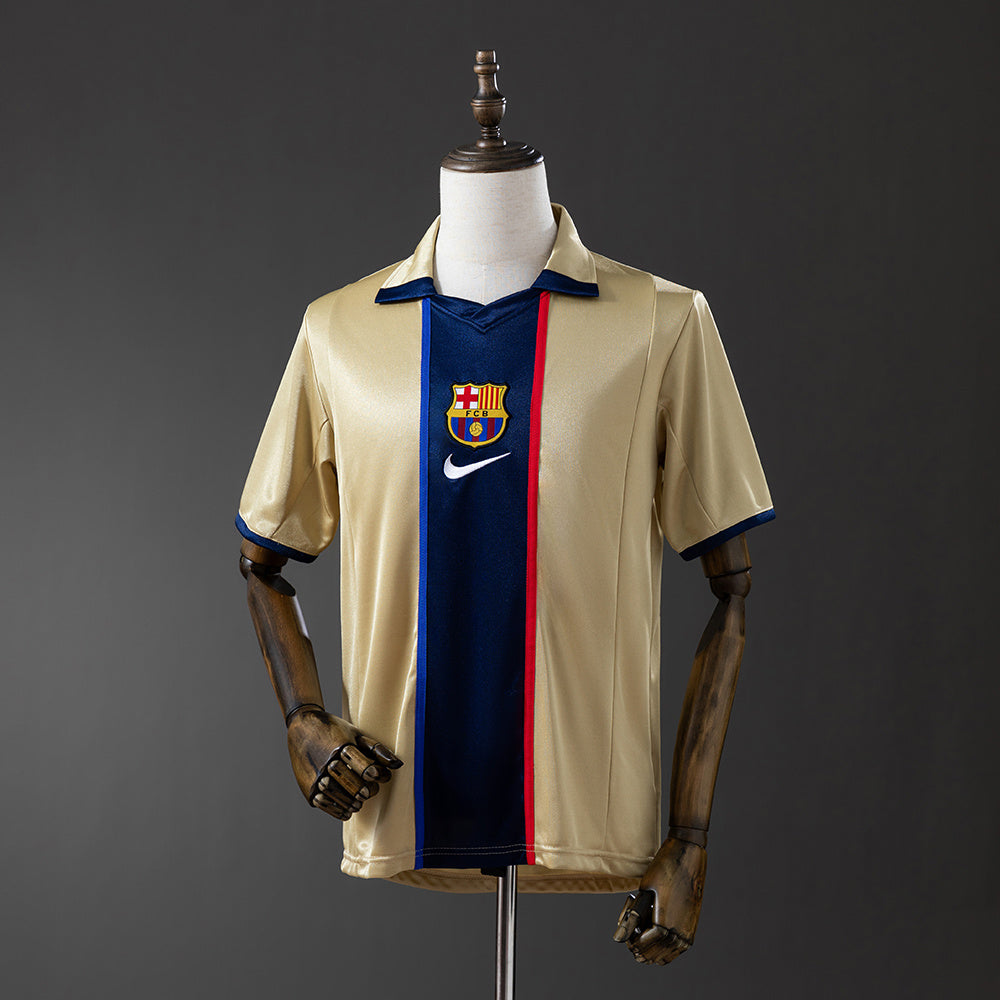 Camiseta retro FC Barcelona 2001/02 segunda equipación naranja Rivaldo Saviola – Cortita y al Pie