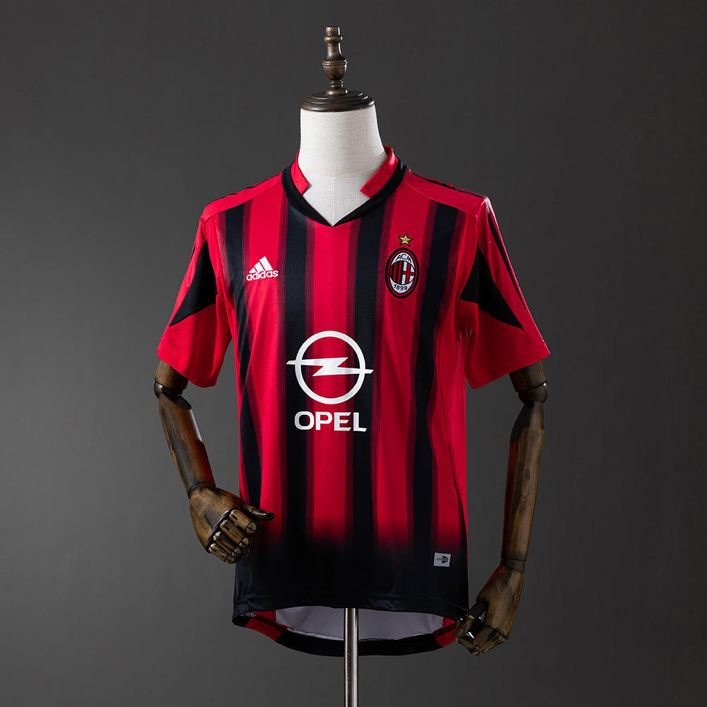 Camiseta retro AC Milan 2004/05 primera equipación roja negra Shevchenko Kaká Serie A – Cortita y al Pie