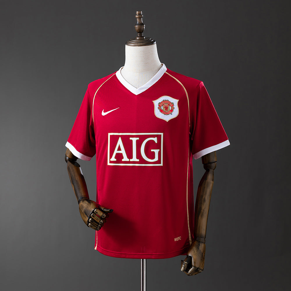 Camiseta retro Manchester United 2006/07 primera equipación roja Ronaldo Premier Ferguson – Cortita y al Pie