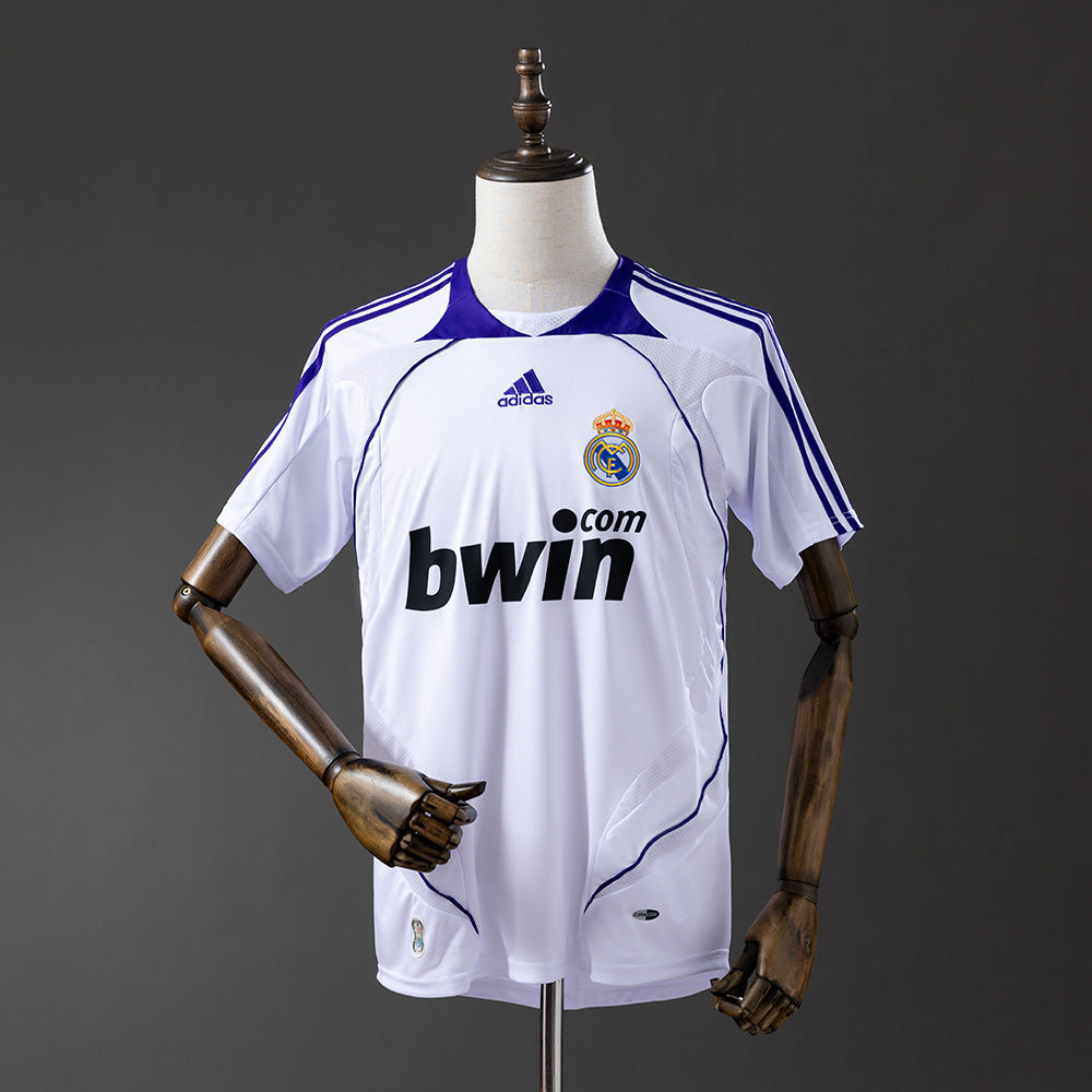 Camiseta retro Real Madrid 2007/08 primera equipación blanca Raúl Van Nistelrooy LaLiga – Cortita y al Pie