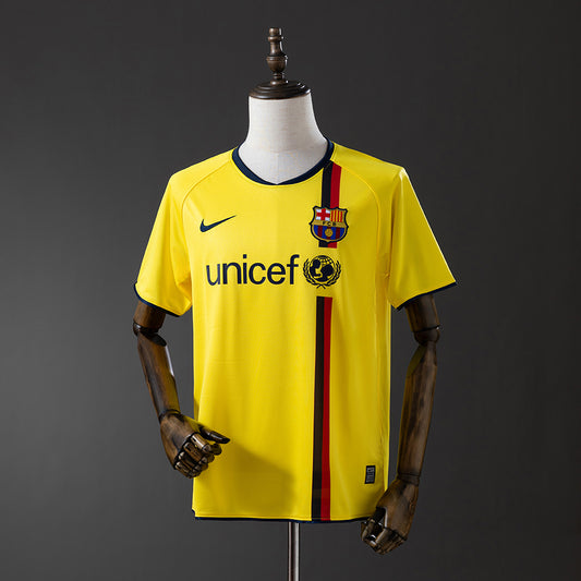 Camiseta retro FC Barcelona 2008/09 segunda equipación naranja Messi sextete – Cortita y al Pie