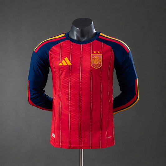 Camiseta España Mundial 2026 – Primera Equipación Versión Jugador Manga Larga (Dos Estrellas)