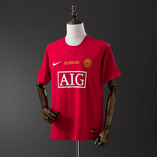 Camiseta retro Manchester United 2007/08 primera equipación roja final UCL Moscú – Cortita y al Pie