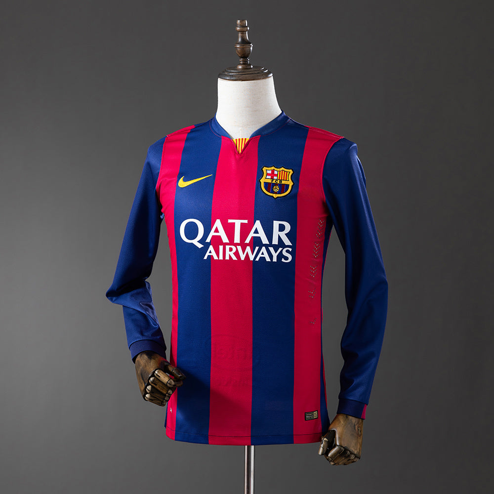 Camiseta retro FC Barcelona 2014/15 primera equipación manga larga MSN triple corona – Cortita y al Pie