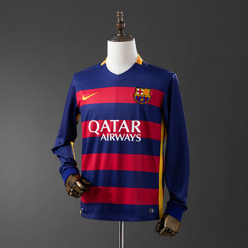 Camiseta retro FC Barcelona 2015/16 primera equipación manga larga MSN LaLiga – Cortita y al Pie