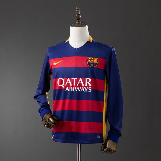 Camiseta retro FC Barcelona 2015/16 primera equipación manga larga MSN LaLiga – Cortita y al Pie