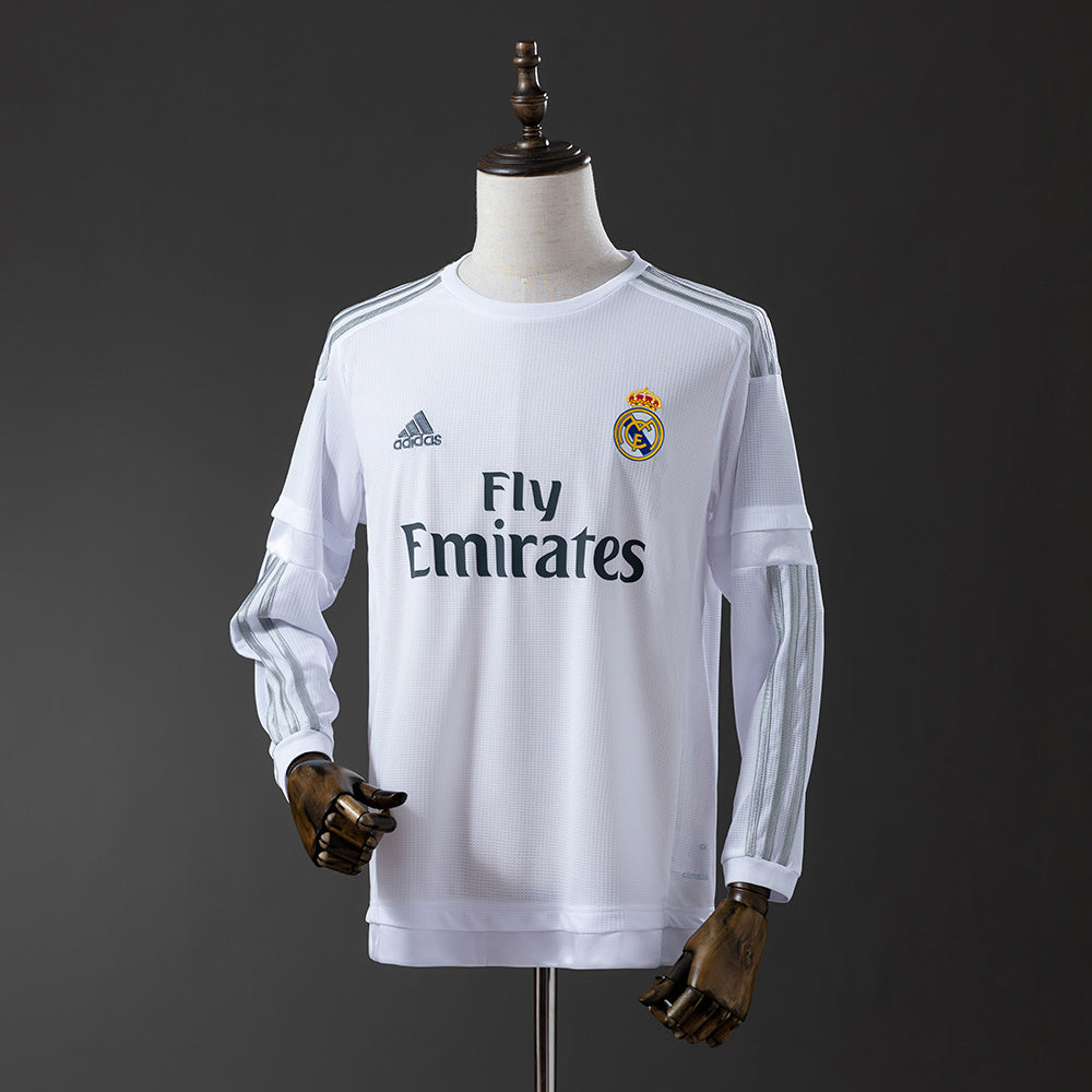Camiseta retro Real Madrid 2015/16 primera equipación manga larga blanca – Cortita y al Pie