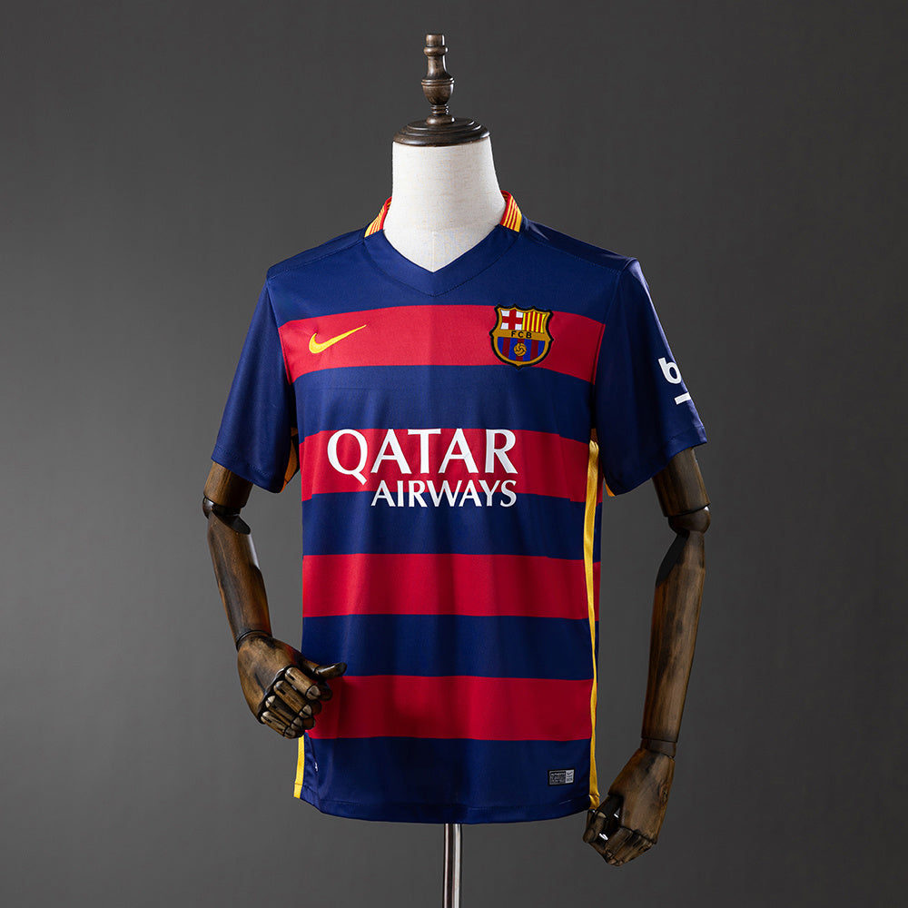 Camiseta retro FC Barcelona 2015/16 primera equipación blaugrana MSN Messi LaLiga – Cortita y al Pie