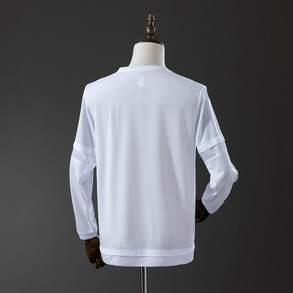 Camiseta retro Real Madrid 2015/16 primera equipación manga larga detalle escudo – Cortita y al Pie