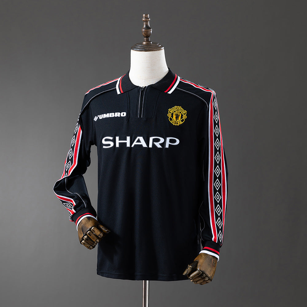 Camiseta retro Manchester United 1998/99 segunda equipación manga larga blanca Treble – Cortita y al Pie