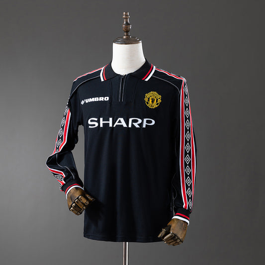 Camiseta retro Manchester United 1998/99 segunda equipación manga larga blanca Treble – Cortita y al Pie