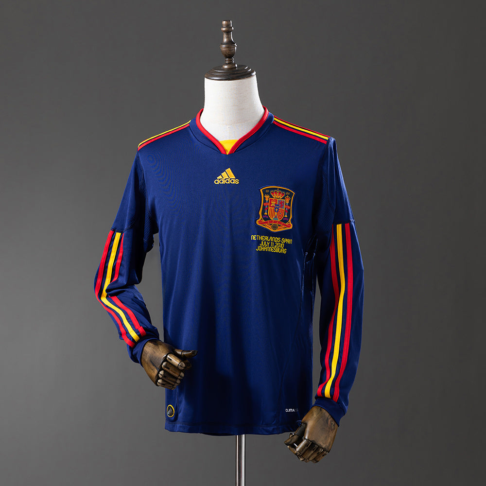 Camiseta retro España 2010 segunda equipación manga larga azul Iniesta Xavi – Cortita y al Pie