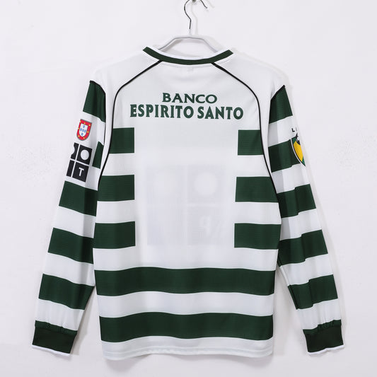 Camiseta retro Sporting de Lisboa 2001/02 primera equipación manga larga detalle – Cortita y al Pie