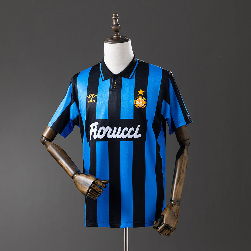 Camiseta retro Inter de Milán 1992/93 primera equipación azul negra Bergkamp Sammer – Cortita y al Pie