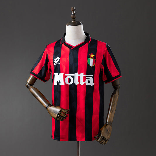 Camiseta retro AC Milan 1993/94 primera equipación roja Maldini Savicevic Serie A – Cortita y al Pie