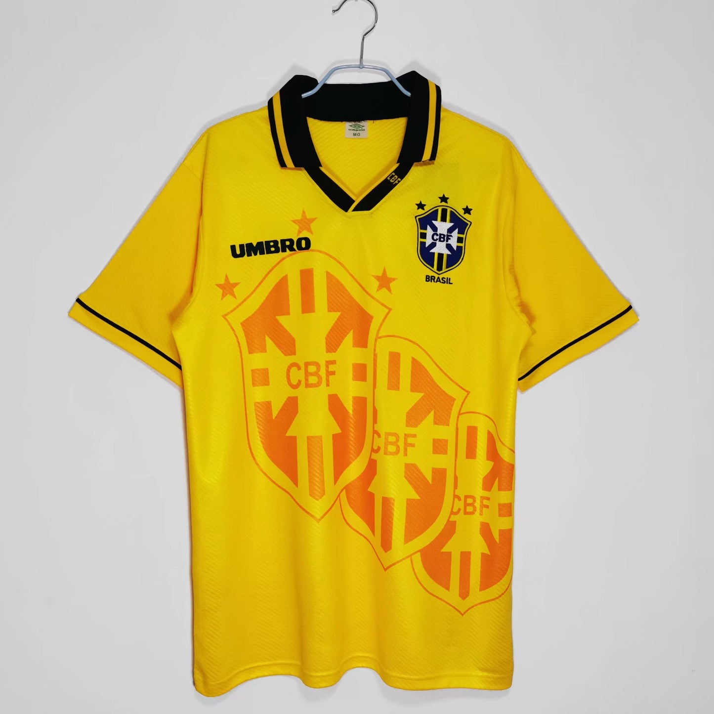Camiseta retro Brasil 1994 primera equipación amarilla campeón EE.UU. Romário Bebeto – Cortita y al Pie
