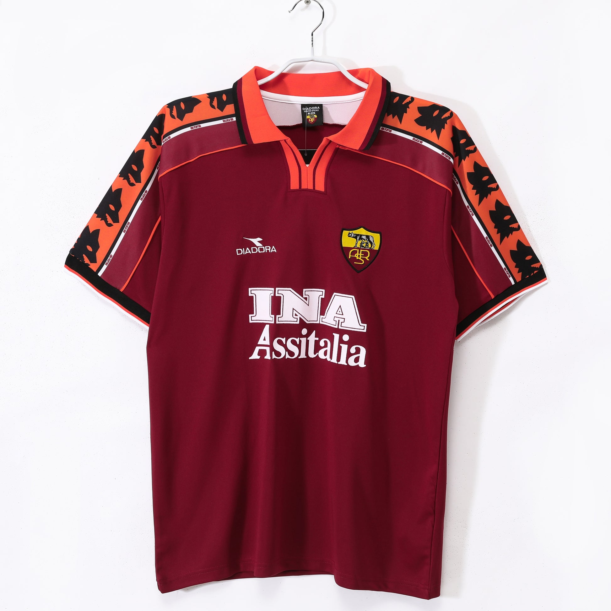 Camiseta retro Roma 1998/99 primera equipación granate Totti Batistuta Serie A – Cortita y al Pie