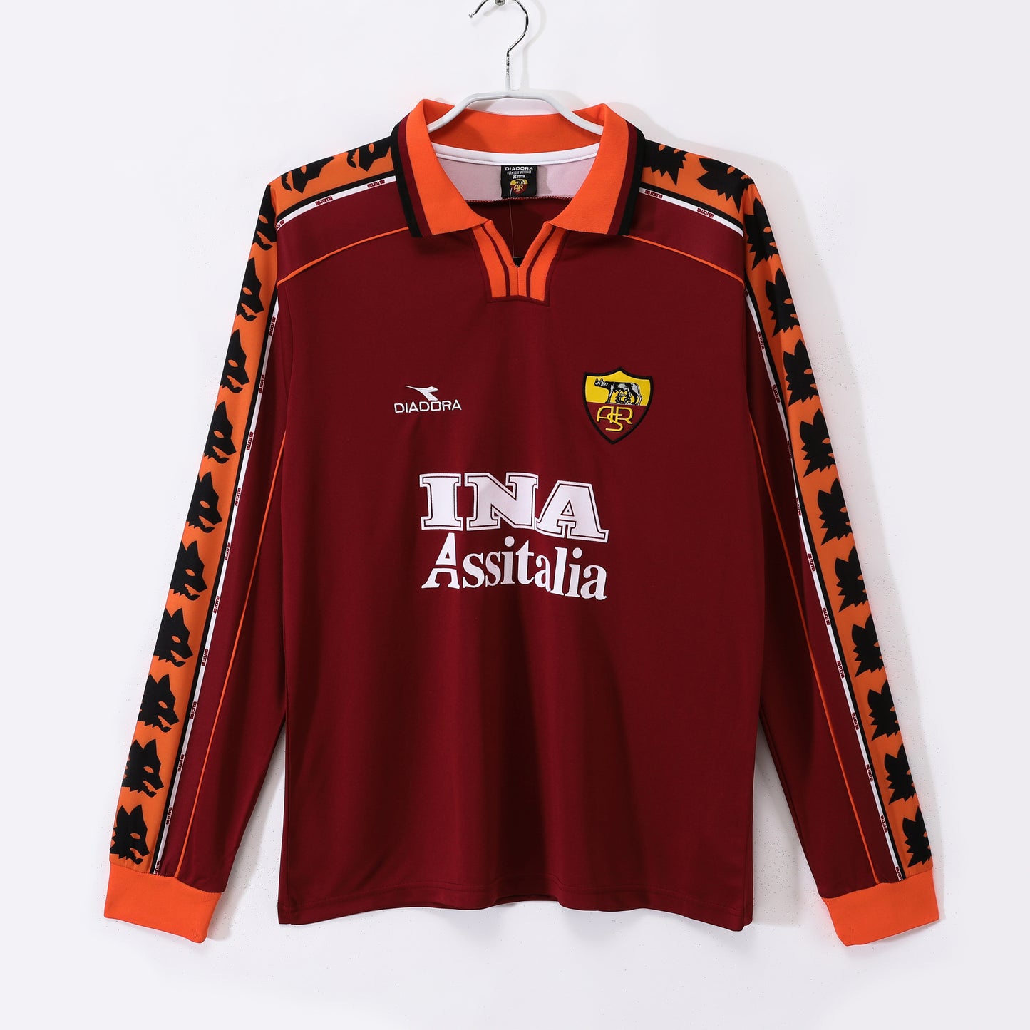 Camiseta retro Roma 1998/99 primera equipación manga larga Totti Batistuta – Cortita y al Pie