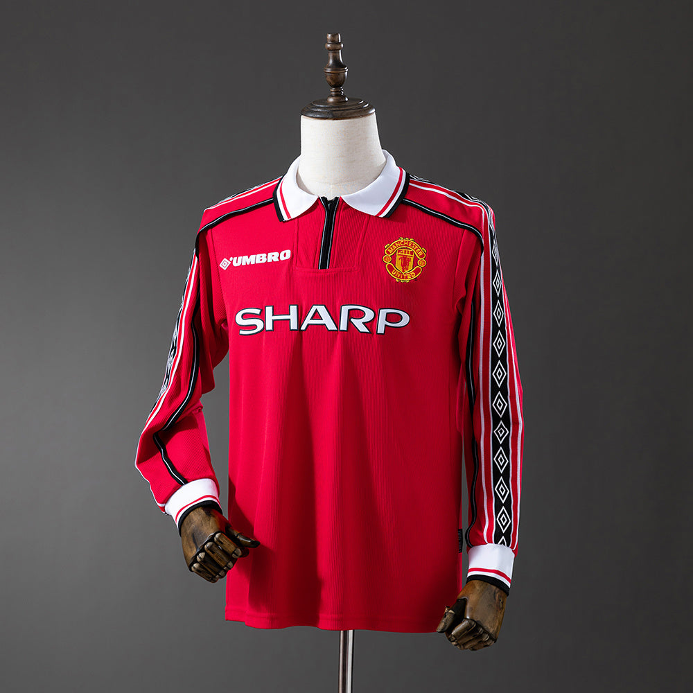 Camiseta retro Manchester United 1998/99 primera equipación manga larga Treble Ferguson – Cortita y al Pie