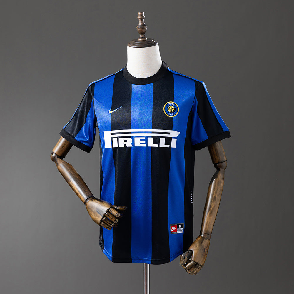 Camiseta retro Inter de Milán 1999/00 primera equipación azul negra Ronaldo Vieri – Cortita y al Pie