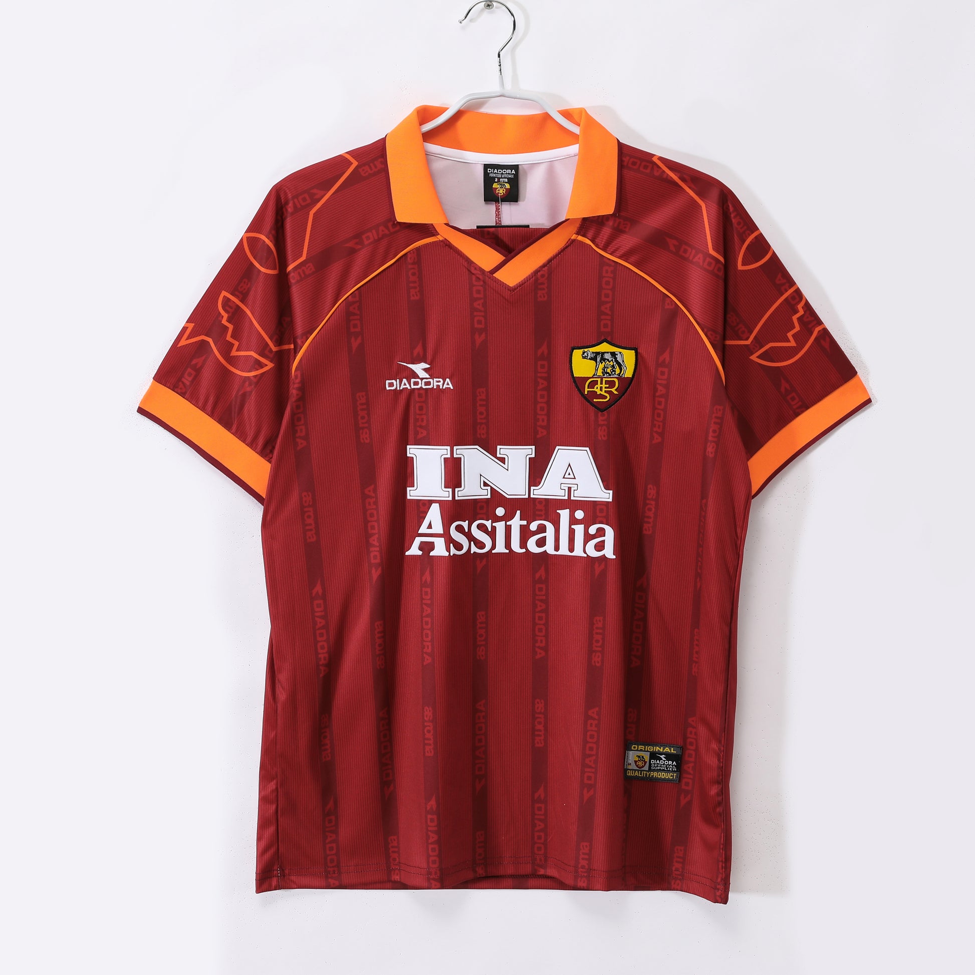 Camiseta retro Roma 1999/00 primera equipación granate Totti Delvecchio Scudetto – Cortita y al Pie