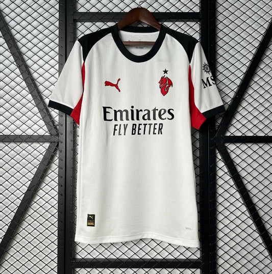 Camiseta AC Milan 2025/26 segunda equipación versión fan blanca negra – Cortita y al Pie