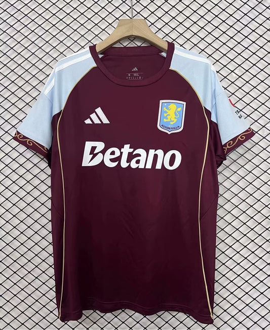 Camiseta Aston Villa 2025/26 primera equipación versión fan granate azul Villa Park – Cortita y al Pie