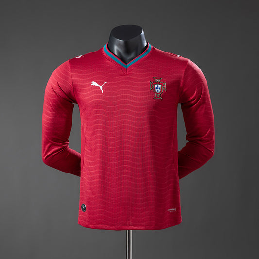 Camiseta Portugal Mundial 2026 primera equipación versión jugador manga larga roja – Cortita y al Pie
