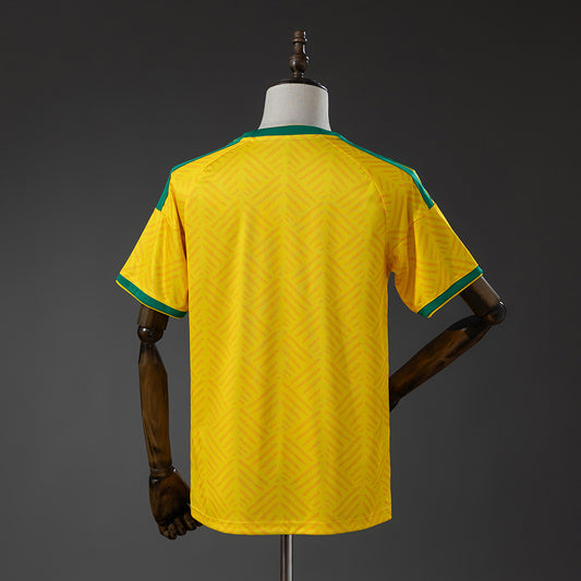 Camiseta Sudáfrica Mundial 2026 primera equipación versión fan detalle escudo – Cortita y al Pie