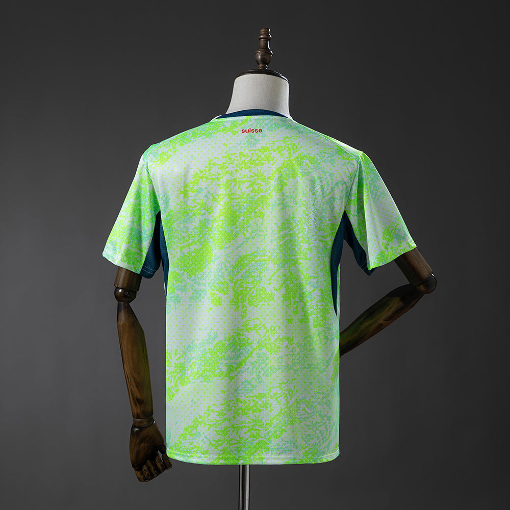 Camiseta Suiza Mundial 2026 segunda equipación versión fan blanca detalle – Cortita y al Pie