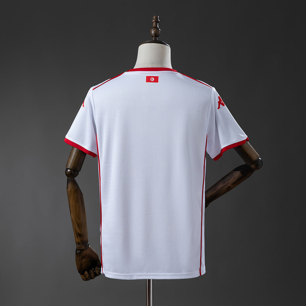 Camiseta Túnez Mundial 2026 segunda equipación versión fan blanca detalle – Cortita y al Pie