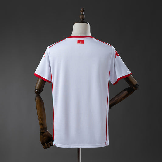 Camiseta Túnez Mundial 2026 segunda equipación versión fan blanca detalle – Cortita y al Pie