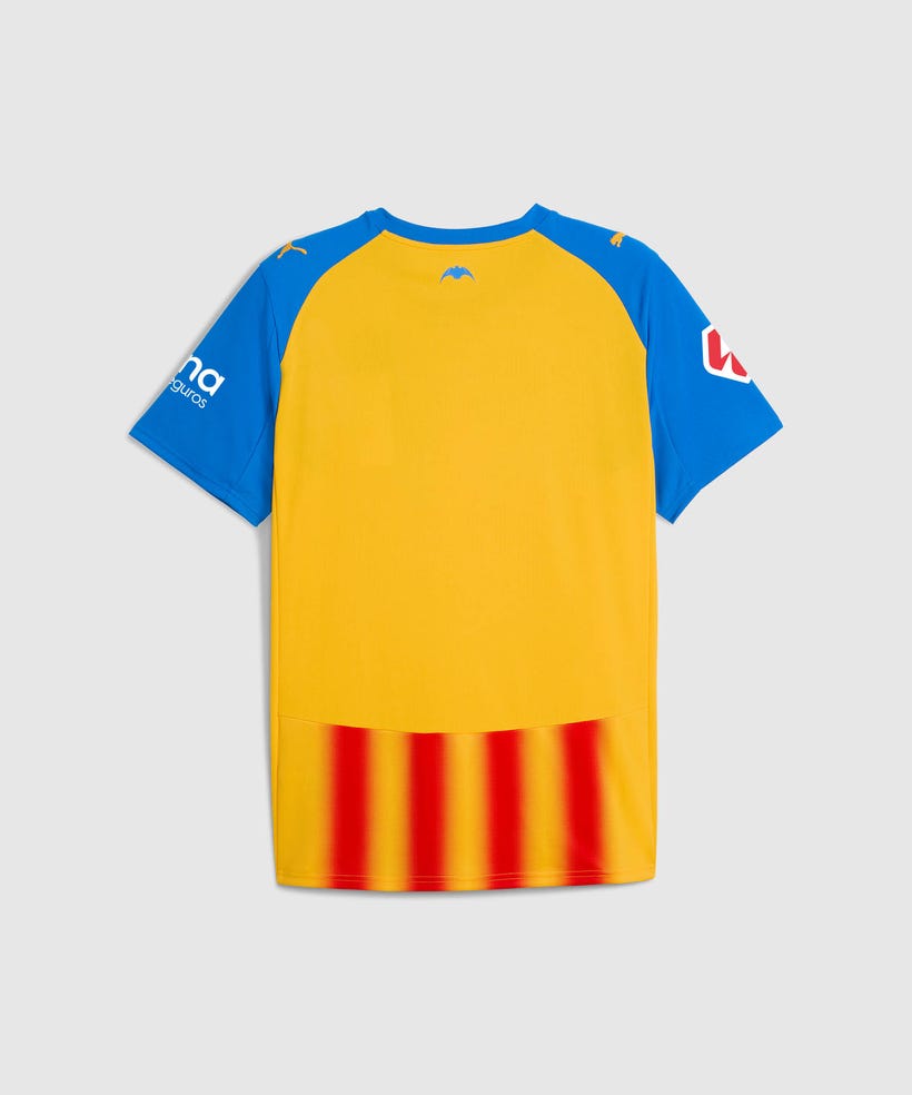 Camiseta Valencia CF 2025/26 tercera equipación versión fan detalle escudo – Cortita y al Pie