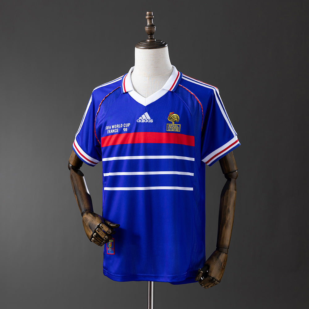 Camiseta retro Francia 1998 primera equipación azul campeón del mundo Zidane – Cortita y al Pie