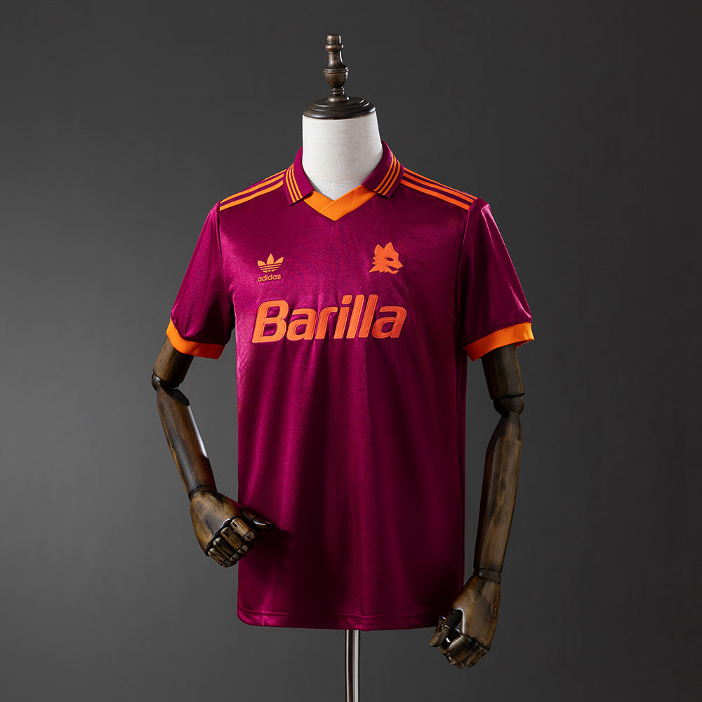 Camiseta retro Roma 1992/93 primera equipación granate amarilla Giannini Serie A – Cortita y al Pie