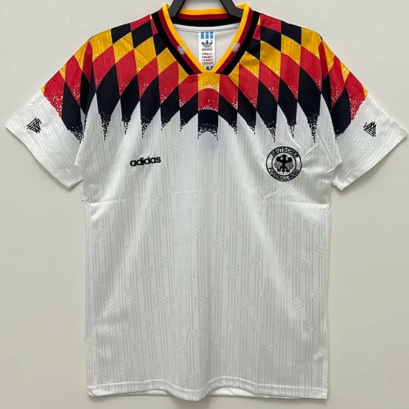 Camiseta retro Alemania 1994 primera equipación blanca Klinsmann Matthäus USA – Cortita y al Pie