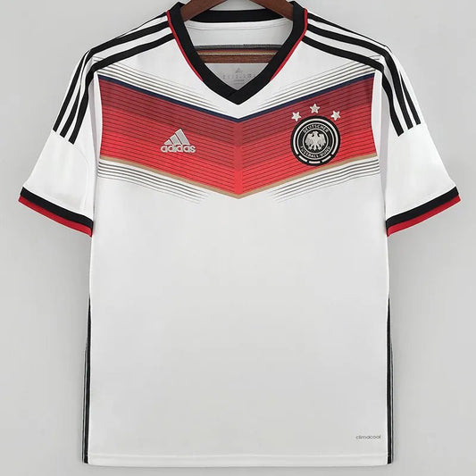 Camiseta retro Alemania 2014 primera equipación blanca campeón del mundo Brasil – Cortita y al Pie