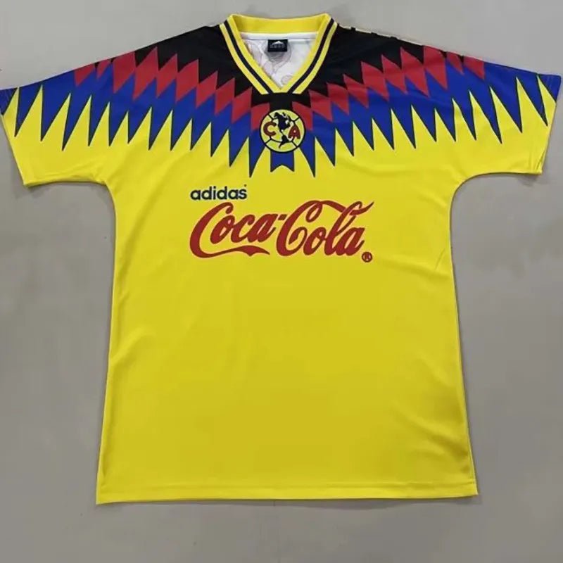 Camiseta retro Club América 1995/96 primera equipación amarilla azul Azteca – Cortita y al Pie