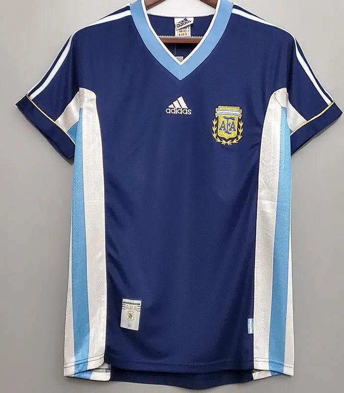 Camiseta retro Argentina 1998 segunda equipación azul Batistuta Ortega Francia – Cortita y al Pie