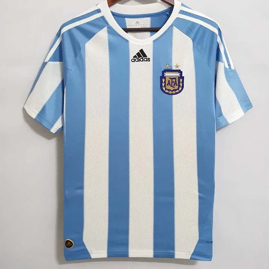 Camiseta retro Argentina 2010 primera equipación azul celeste Messi Tévez Sudáfrica – Cortita y al Pie