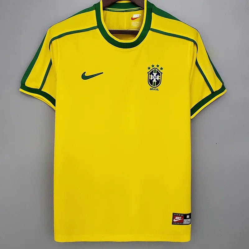 Camiseta retro Brasil 1998 primera equipación amarilla Ronaldo Rivaldo Francia – Cortita y al Pie
